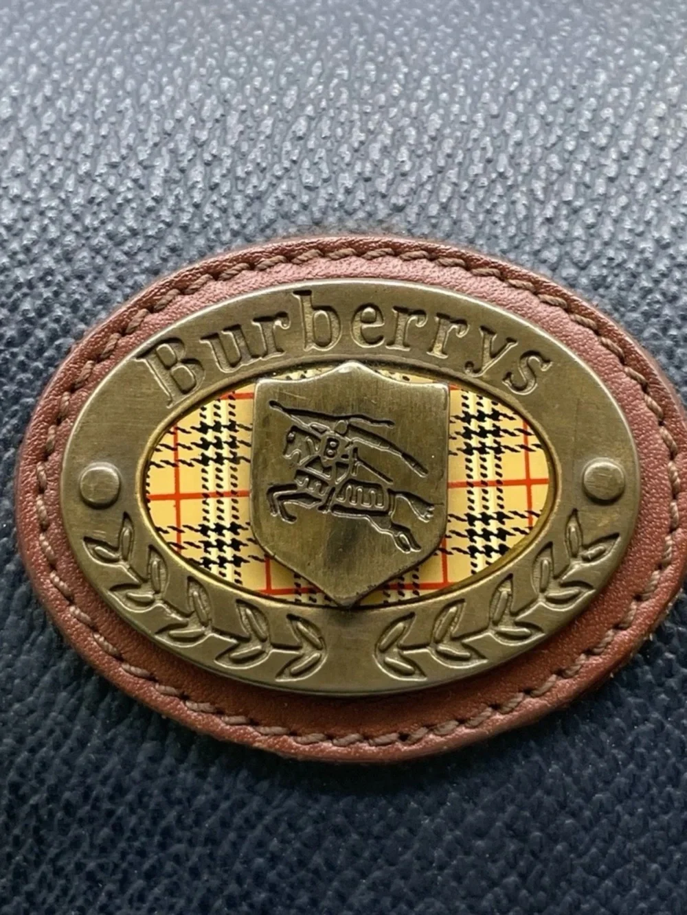 Burberry Navy and Brown Leather Trim Messenger Bag - Picture 7 of 10